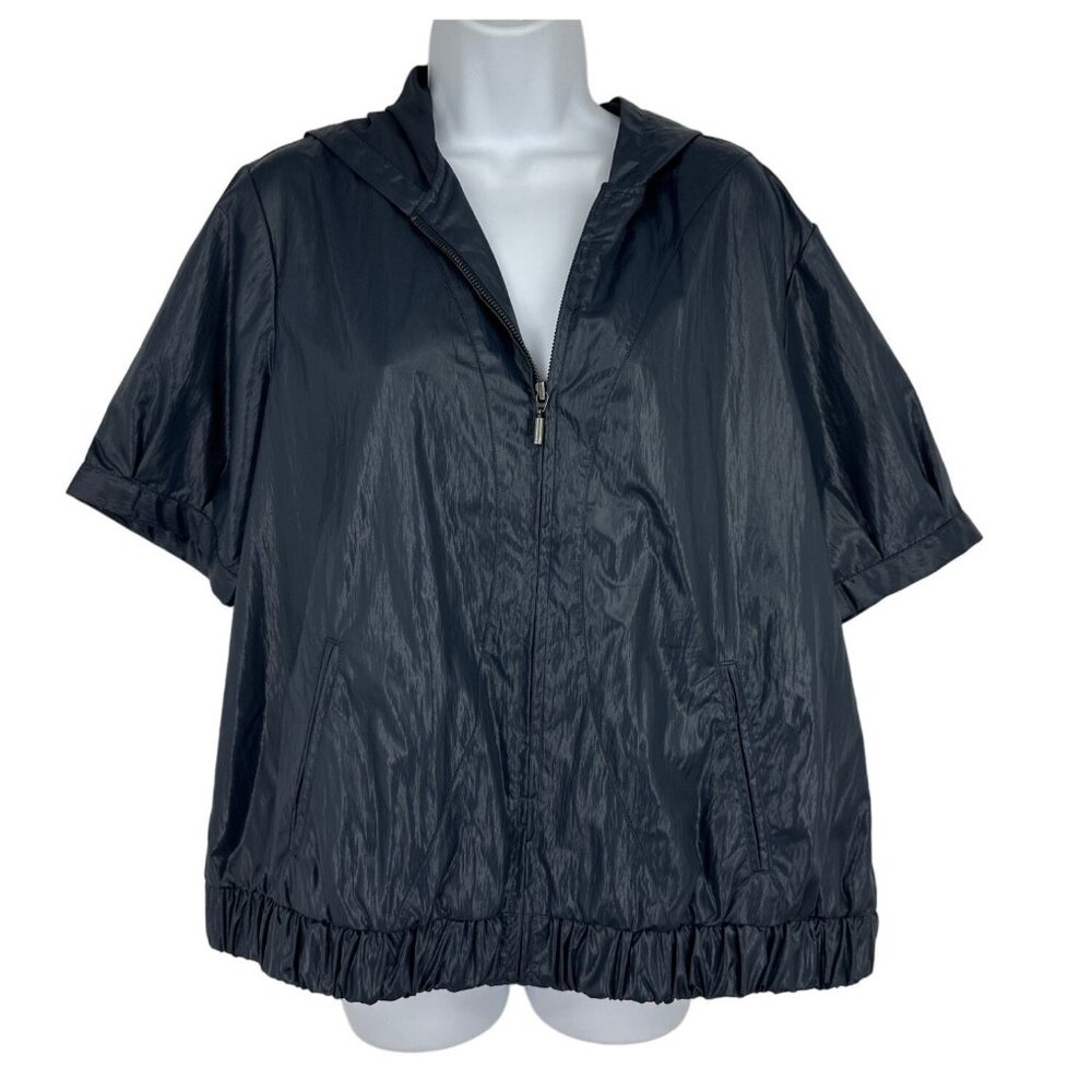 Zenergy By Chico’s Hooded Short Sleeve Jacket Blue Size 2 US L